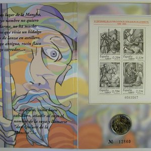 Spanien 2-Euro +Briefmarken im Blister 2005 innen